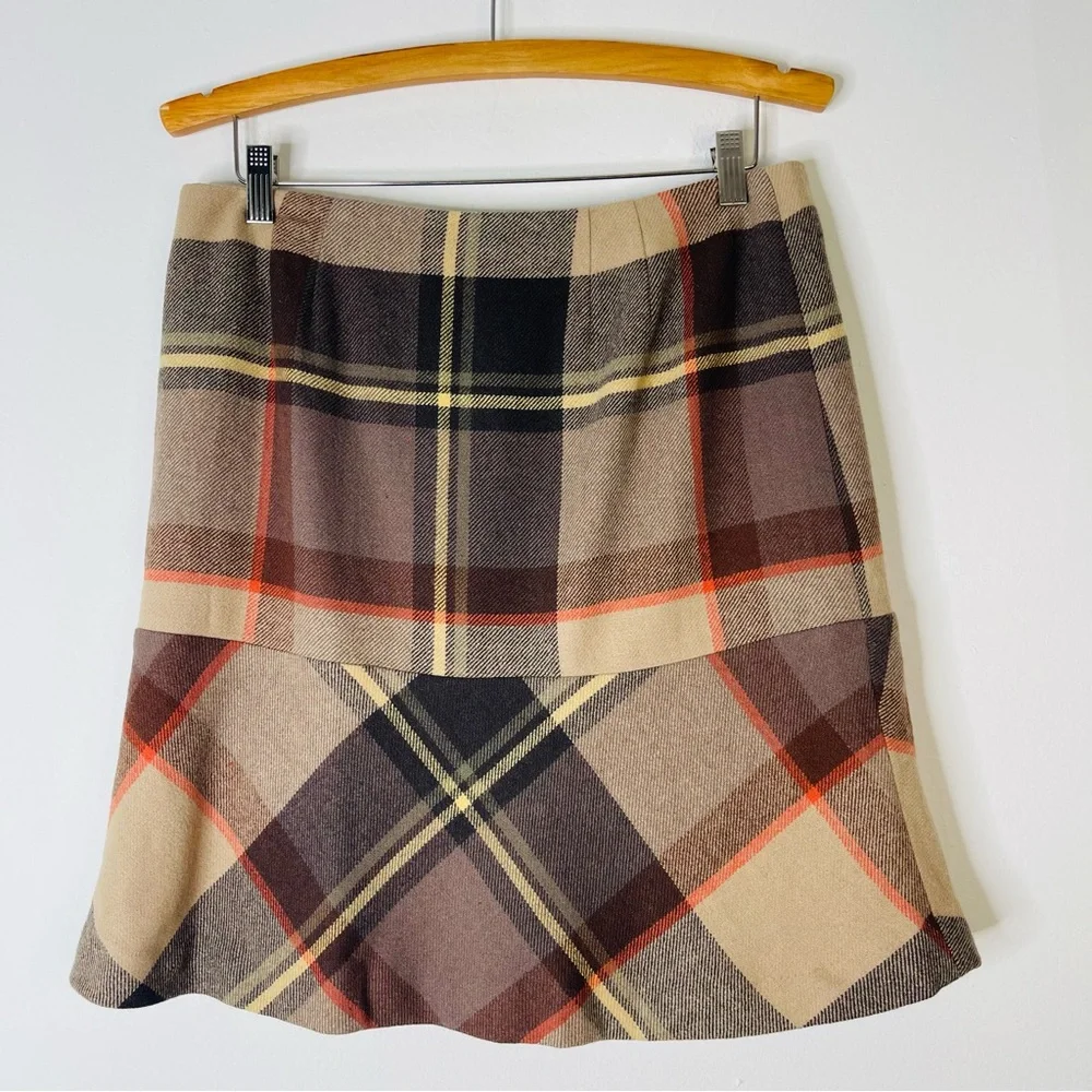 Talbots tan brown orange plaid wool preppy academia skirt 8P